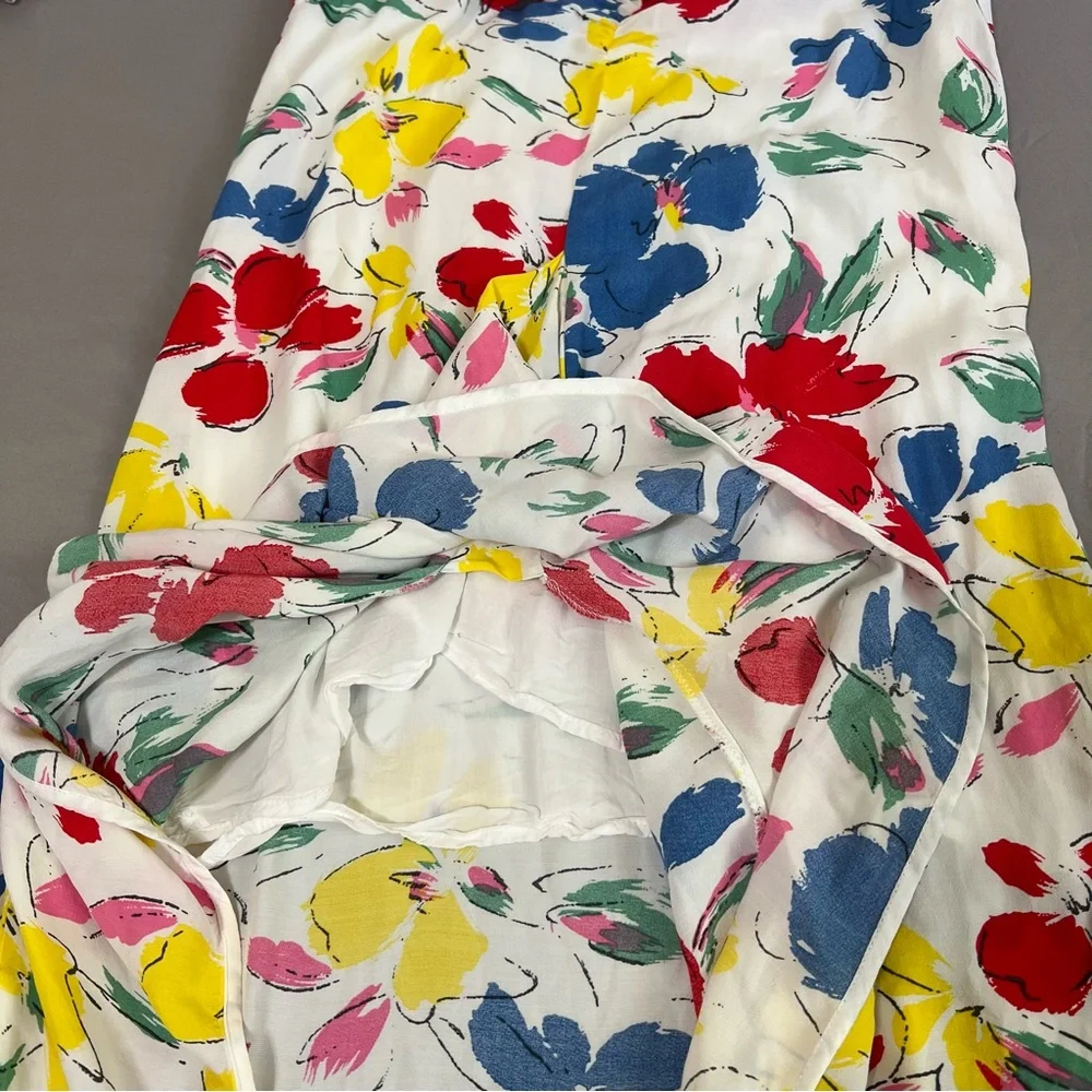 Rixo white Floral multicolored Mock Neck Cascade Ruffle Dress short sleeves sz 6 - Picture 9 of 16